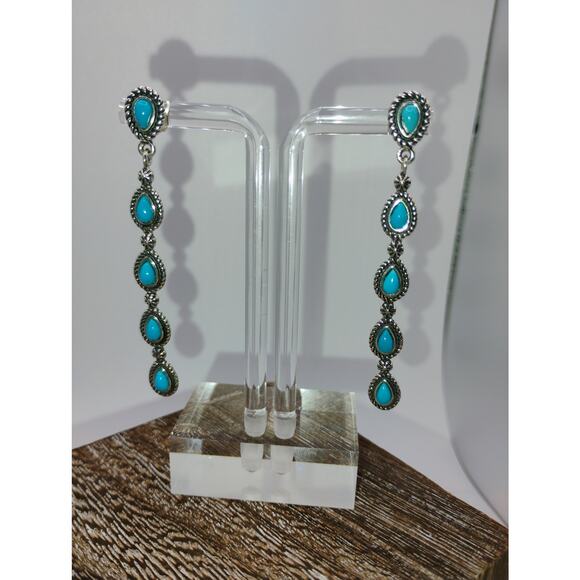 Carolyn Pollack Signature Turquoise Dangle Earrings set in Sterling Silver - Picture 2 of 6